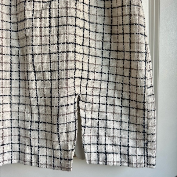 New Abercrombie & Fitch Tweed Grid Square Neck Mini Dress Slit White Black Small - Picture 6 of 7